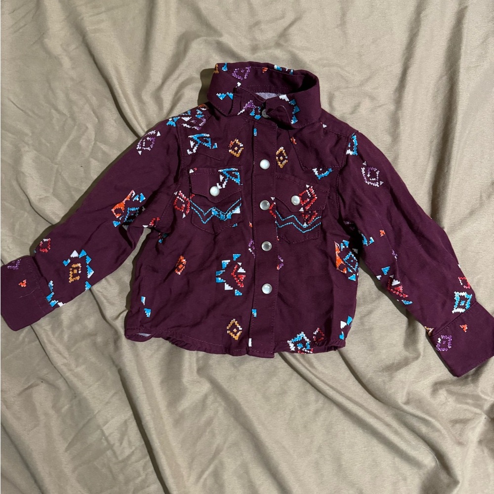🐴💜Wrangler baby girl Burgundy Aztec Pearl Snap Shirt💜 🐴